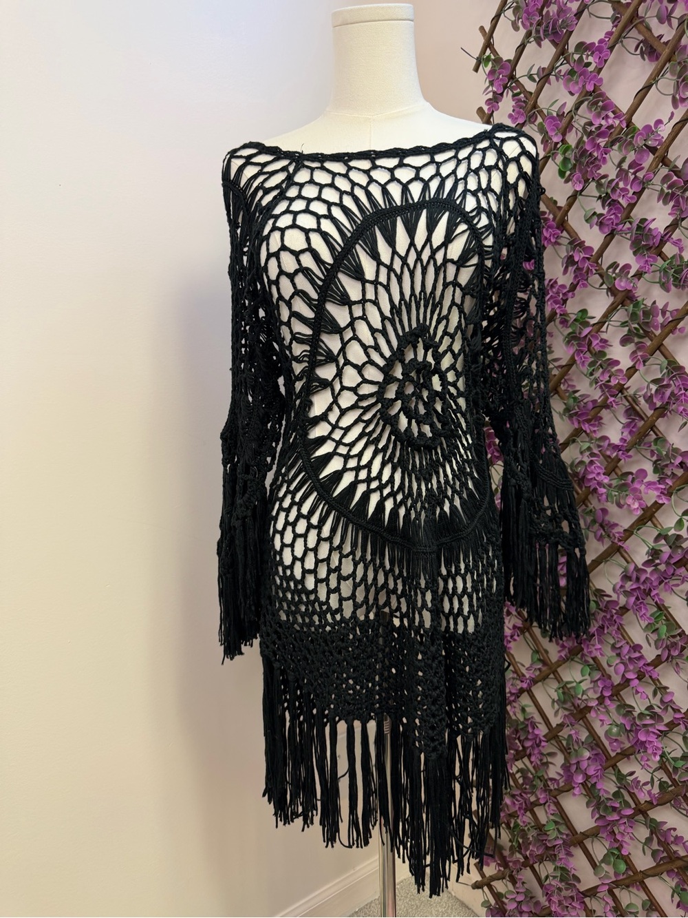 Black Crochet Fringe Cover-Up